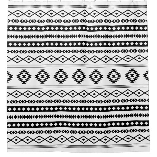Rideaux De Douche Aztec noir sur blanc Motifs mélangés Motif (Devant)