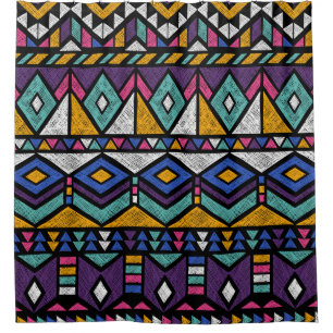 Rideaux De Douche Aztèque géométrique tribal : Motif Vintage coloré