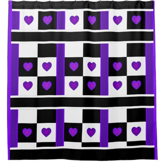 Rideaux De Douche B&W Purple Hearts Beating (Devant)