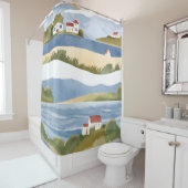 Rideaux De Douche Baie de Cape Cod | Aquarelle de rivage côtier océa (En situation)