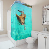 Rideaux De Douche Baignade de cochon avec oiseaux aux Bahamas (En situation)