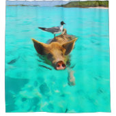 Rideaux De Douche Baignade de cochon avec oiseaux aux Bahamas (Devant)