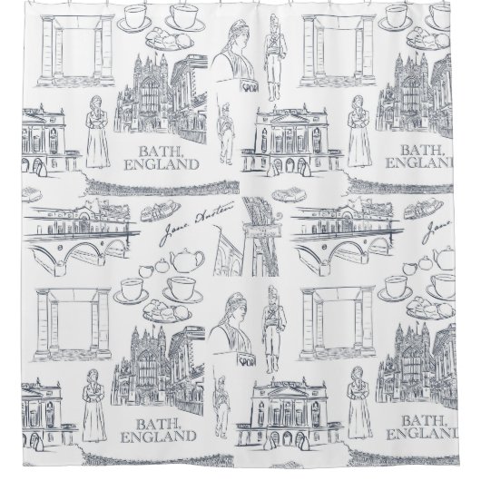 Rideaux De Douche Bain, Angleterre motif style Toile, Jane Austen (Devant)