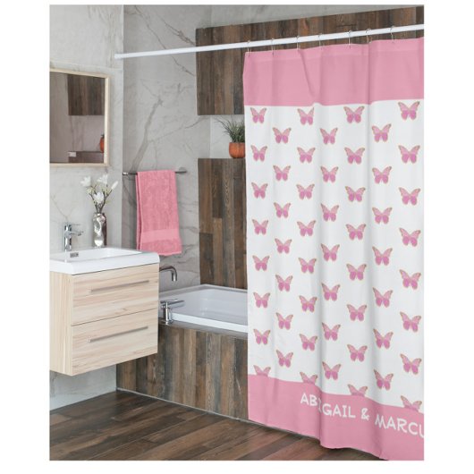 Rideaux De Douche Bain aux papillons roses