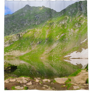 Rideaux De Douche Balea Lake Mountain Slope – Romania Alpine Print