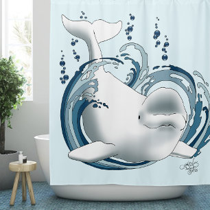 Rideaux De Douche Baleine Béluga Bleue