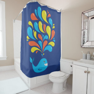 Rideaux De Douche Baleine Bleue Colorée