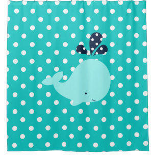 Rideaux De Douche Baleine Fun Colorée Sur Pois Turquoise