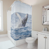 Rideaux De Douche Baleine Géante Saute De L'Océan  (En situation)