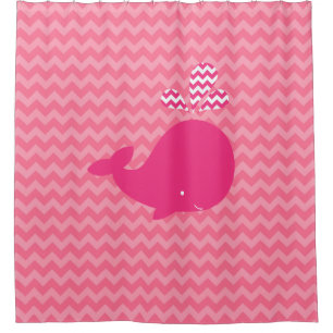 Rideaux De Douche Baleine rose sur les rayures rose Chevron