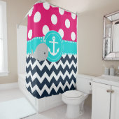 Rideaux De Douche Baleine turquoise rose de marine (En situation)