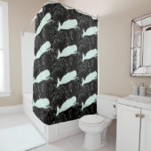 Rideaux De Douche baleines blanches sur motif noir (En situation)