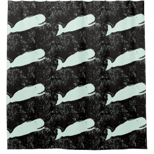 Rideaux De Douche baleines blanches sur motif noir (Devant)