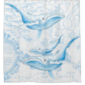 Rideaux De Douche Baleines Bleues Sur Blanc (Devant)