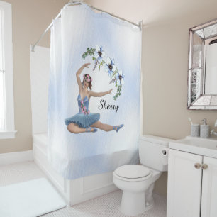 Rideaux De Douche Ballerina en bleu Nom personnel