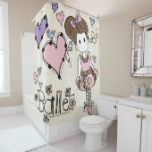 Rideaux De Douche Ballet Ballerina Danseuse Avec Coeurs et Oiseaux (En situation)