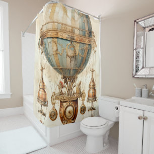 Rideaux De Douche Ballon à air chaud bleu vintage Steampunk (3)