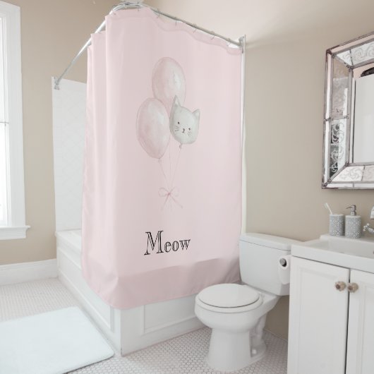 Rideaux De Douche Ballons Rose Pâle Chat  (En situation)