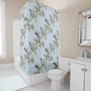 Rideaux De Douche Bambou d'or sur Baby Blue