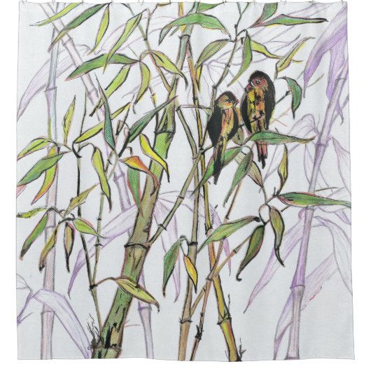 Rideaux De Douche Bambou et oiseaux (Devant)