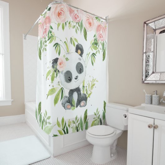 Rideaux De Douche Bambou Panda Rose Pink Floral (En situation)