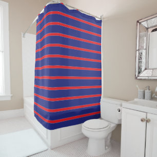 Rideaux De Douche Bande rouge et blanche sur bleu marine