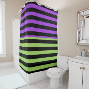 Rideaux De Douche Bande verte violette et noire d'Halloween