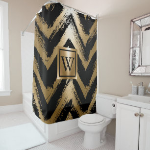 Rideaux De Douche Bandes à pinces noires et dorées