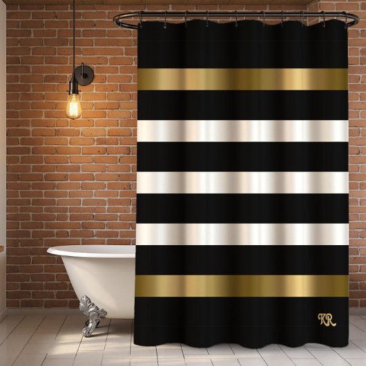 Rideaux De Douche Bandes blanches et noires Accents or motif
