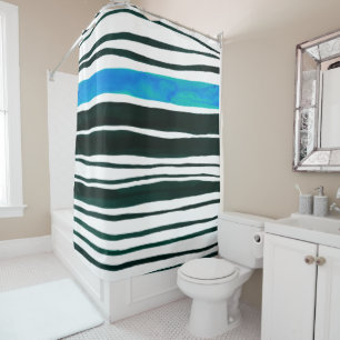 Rideaux De Douche Bandes bleues noires, blanches et méditerranéennes