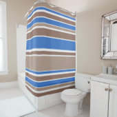Rideaux De Douche Bandes Brown et bleues (En situation)