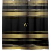 Rideaux De Douche Bandes Chic Noir Et Or Monogrammes (Devant)