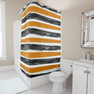Rideaux De Douche Bandes d'aquarelle d'Halloween noir et orange