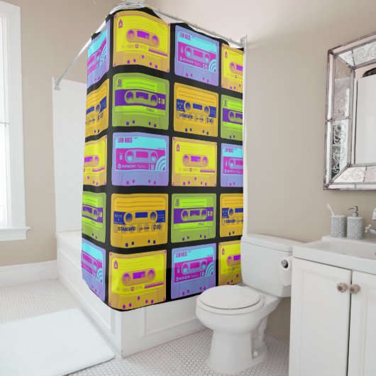 Rideaux De Douche Bandes de cassettes Pop Art Retro 80s (En situation)