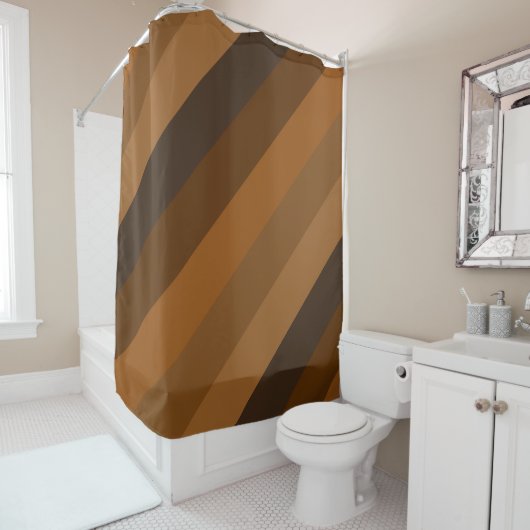 Rideaux De Douche Bandes diagonales Brown rustiques (En situation)