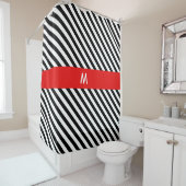Rideaux De Douche Bandes diagonales noires et blanches (En situation)