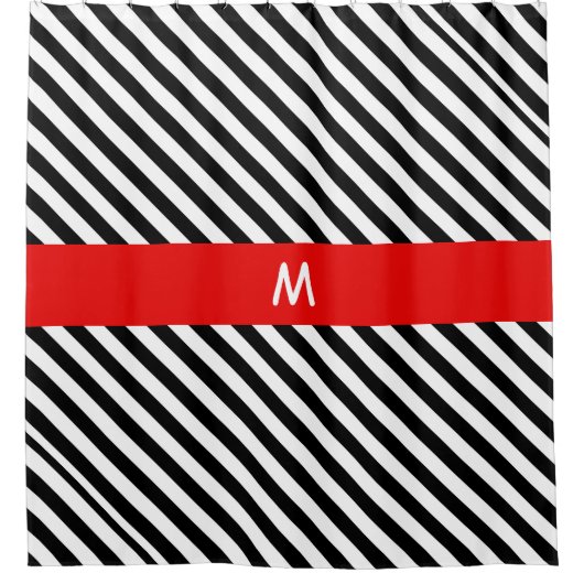 Rideaux De Douche Bandes diagonales noires et blanches (Devant)