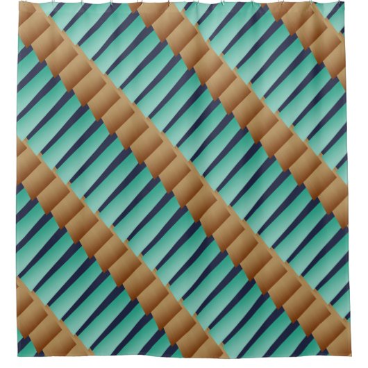 Rideaux De Douche Bandes géométriques/Tan Turquoise & Bleu (Devant)