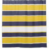 Rideaux De Douche Bandes horizontales, jaune moutarde, bleu marine, (Devant)