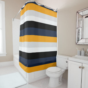 Rideaux De Douche Bandes jaunes, bleues, blanches et noires