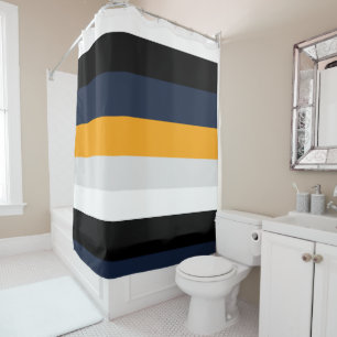 Rideaux De Douche Bandes jaunes, bleues, blanches et noires