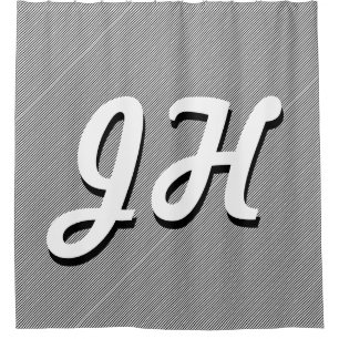 Rideaux De Douche Bandes minces en noir et blanc   Initiales retro-s