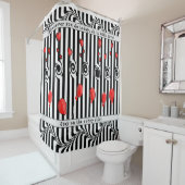 Rideaux De Douche Bandes noires et blanches avec Coeur, Ballons et C (En situation)