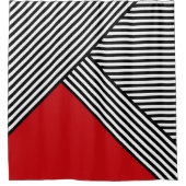 Rideaux De Douche Bandes noires et blanches avec triangle rouge (Devant)