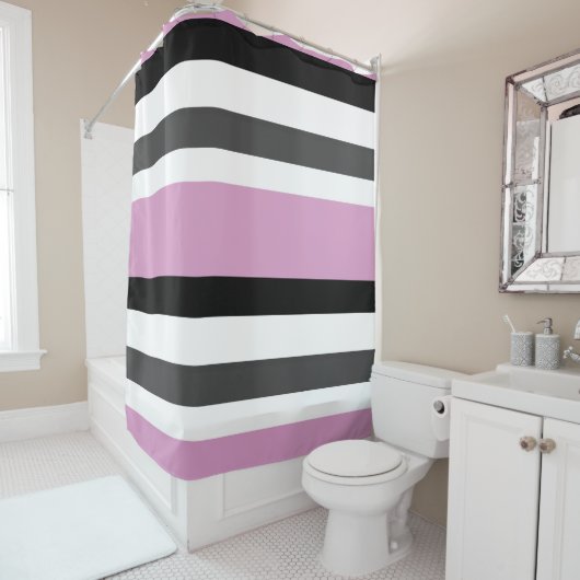 Rideaux De Douche Bandes noires, grises et blanches (En situation)