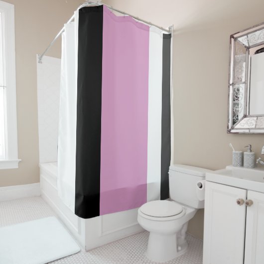 Rideaux De Douche Bandes noires, grises et blanches (En situation)