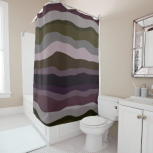 Rideaux De Douche Bandes ondulées d'olive et de violet