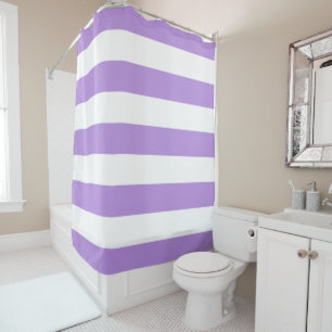Rideaux De Douche Bandes pourpres, Blancs, Motif rayé