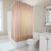 Rideaux De Douche Bandes rayées roses et dorées (En situation)