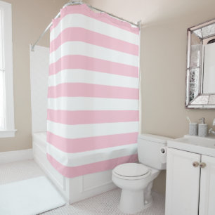 Rideaux De Douche Bandes rose et blanche pastel